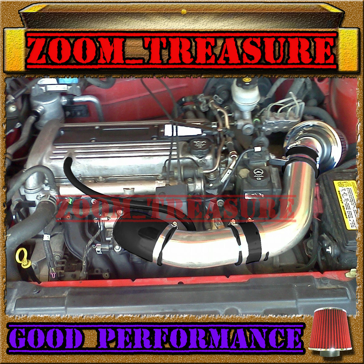 2002-2005 CHEVY CAVALIER PONTIAC SUNFIRE 2.2L ECOTEC AIR INTAKE Black Red TBH