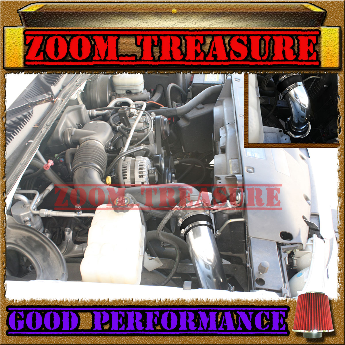 99-07 CHEVY//GMC//CADILLAC TRUCK//SUV 4.8//5.3//6.0//8.1 COLD AIR INTAKE+CHF Black Red